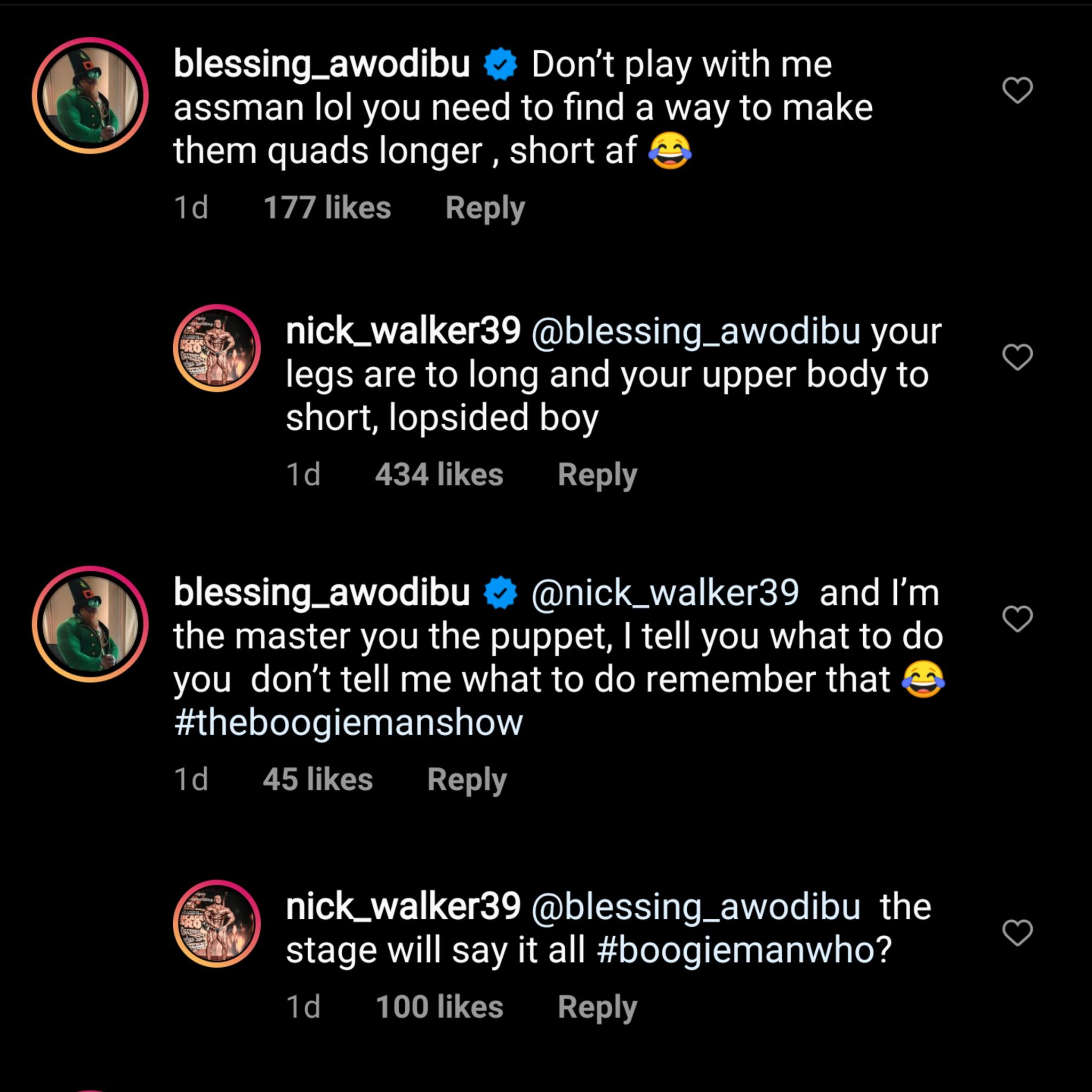 Blessing Awodibu Roasts ‘Assman’ Nick Walker, Nick Claps Back