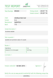 Jano S4 Andarine Third Party Lab Test