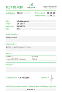 Janoshik GW501516 Cararine Third Party Lab Test