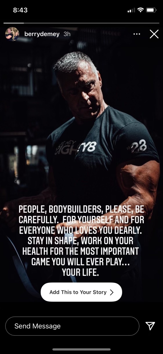 Berry De Mey Makes Statement On Health Around Bodybuilding