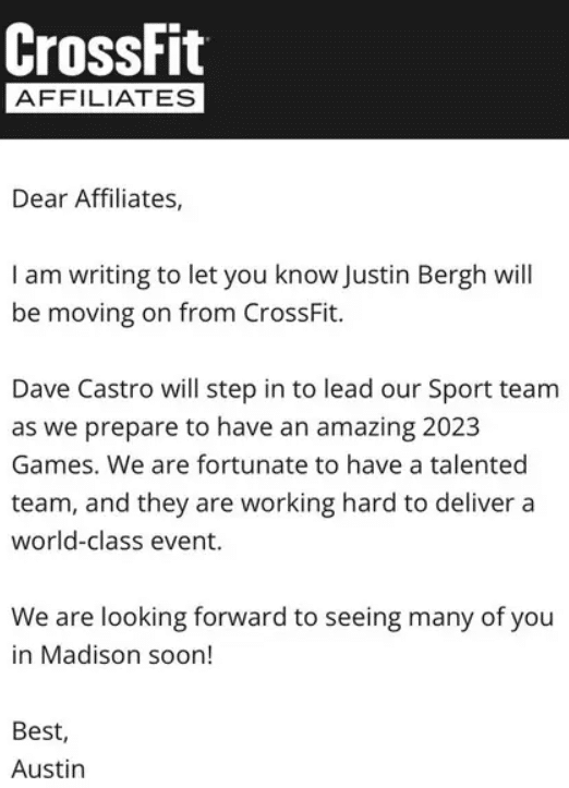 Dave Castro Takes Over as Leader of CrossFit Sport Team Following Justin Bergh’s Departure