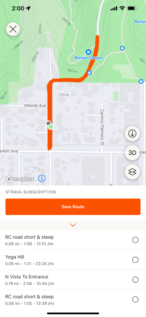 Segment tracking on Strava.