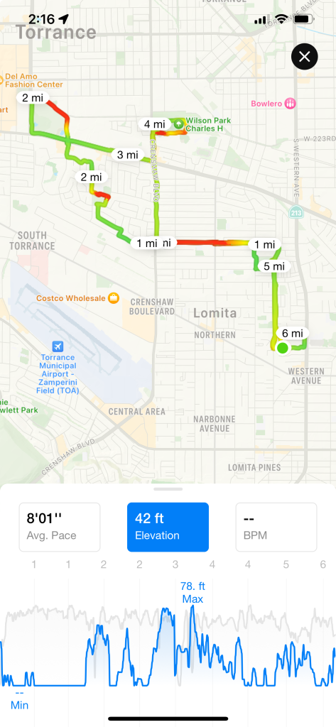 Nike Run Club route tracking and elevation.