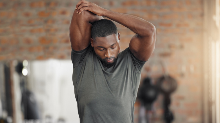 An athlete stretching. 