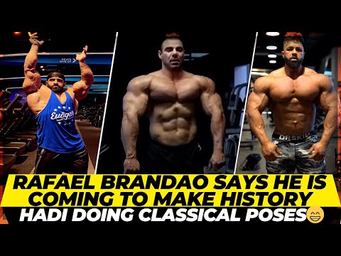 Hadi Choopan practicing classical poses for the Arnold + Rafael Brandao looks very dangerous + Regan