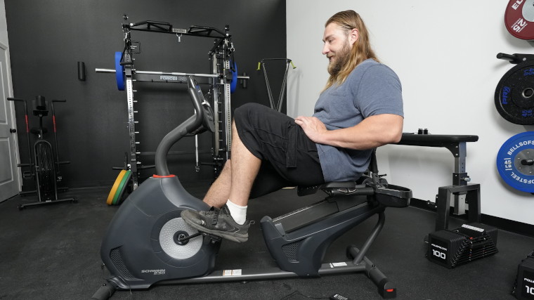 Our BarBend Tester on the Schwinn 230 Recumbent Bike.